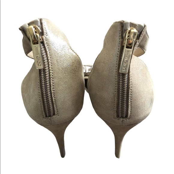 JIMMY CHOO Viola 110 Tan Suede Crystal Tassel High Heeled Sandals Size EU 37.5 - Picture 6 of 15